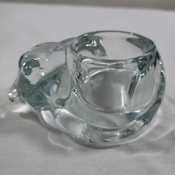 Indiana Glass Other - Vintage Indiana Glass Crystal Heavy Solid Sleeping Cat Votive Candle Holder